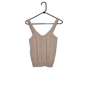 Evereve Cable Knit Beige Sleeveless Sweater Tank Top Women M 100% Cotton